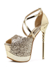 Sandales à Talons Hautes Sexy avec Plateforme en Paillettes Femmes à Cuir Synthétique Vernis avec Bout Ouvert à Lacets Unicolore