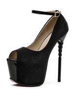 Sandales à Talons Hautes Sexy avec Plateforme en Velours Femmes à Cuir Synthétique Vernis avec Bout Ouvert à Lacets Unicolore