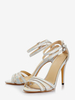 Sandales à talons hauts argentées pour femmes bout ouvert bride à la cheville chaussures de mariée