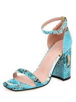 Sandales à talons hauts Bleu Bout ouvert Motif serpent Chaussures à talons carrés