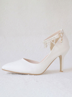 Sandales à talons hauts de femmes blanches en cuir Synthétique bout pointu Détails Métal Soirée Chaussures Femmes Chaussures Soirée