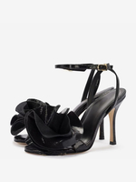 Sandales à talons hauts dorés bout fleur rond chaussures de bal à fleurs soirée femmes