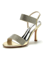 Sandales à talons hauts en cuir PU blond bout ouvert strass chaussures de soirée femmes chaussures de fête