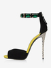 Sandales à talons hauts en micro daim noir avec bout rond et strass Chaussures de bal Chaussures de fête pour femmes