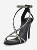 Sandales à talons hauts en polyester noir chaussures de bal à bout rond soirée femmes