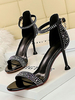 Sandales à talons hauts Noir Micro Daim Bout rond Strass Chaussures de soirée Femmes Chaussures de soirée