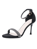 Sandales à talons hauts noir Micro daim haut bout rond strass chaussures de soirée femmes chaussures de fête