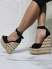 Sandales à talons hauts noires Micro Suede Upper Peep Toe Wedge Heel Sexy Wedge Sandals