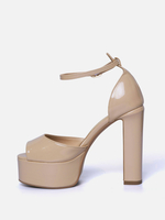 Sandales à talons hauts nude à plateforme et bout ouvert avec bride à la cheville pour soirées et bals de fin dannée