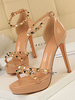Sandales à talons hauts Nude Open Toe Rivets Chaussures à la cheville avec bride à la cheville pour les femmes