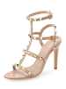 Sandales à talons hauts nues; bout ouvert; rivets; type T; bride à la cheville; sandales; chaussures pour femmes