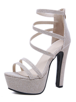 Sandales à talons hauts pour femmes sandales gladiateur or clair en tissu à paillettes bout rond talon épais sandales Sexy dété