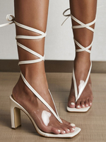 Sandales à talons hauts pour femmes String à lacets Chaussures à talons épais