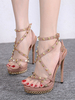 Sandales à talons hauts rose bout ouvert croisé rivets bride à la cheville sandale chaussures pour femmes