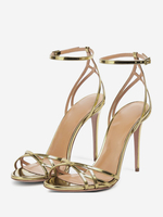 Sandales À Talons Hauts Sexy Femme Chaussures De Soirée Dorées Bride Croisée Métallisées