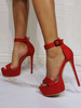 Sandales à talons hauts sexy pour femme rouge en micro daim bout ouvert talon aiguille talons sexy à bride à la cheville