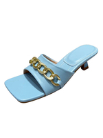Sandales à Talons Mi-hautes Fins Femmes à Cuir Synthétique avec Bout Ouvert Décors avec Boucles Métals Unicolore