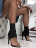 Sandales à talons noires pour femmes talon aiguille bout ouvert talons aiguilles dété extensibles à dos fermé