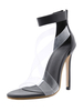 Sandales à talons noires talon aiguille bout rond Transparent PC PU cuir"idien décontracté été bride à la cheville talons