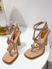 Sandales à talons pour femmes à talons épais en cuir PU café marron sandales à bride à la cheville