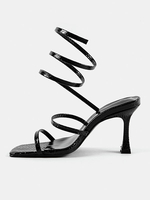 Sandales à talons pour femmes Bout carré Talon aiguille Sandales en cuir PU