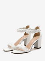 Sandales à talons pour femmes Bout carré Talon bottier Sandales Cuir PU