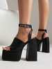 Sandales à talons pour femmes Bout carré Talon épais Sandales en faux cuir