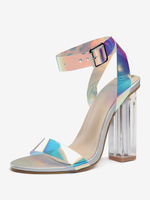 Sandales à talons pour femmes bout ouvert talons épais cuir PU