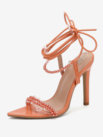 Sandales à talons pour femmes bout pointu talon aiguille sandales en cuir PU