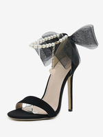 Sandales à talons pour femmes Bout rond Sandales à talons aiguilles Tige en micro suède