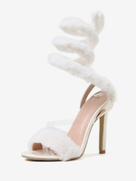 Sandales À Talons Pour Femmes Chaussures À Bout Rond Talon Aiguille Fausse Fourrure À Lacet Cheville