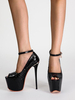 Sandales à talons pour femmes en cuir PU noir bout ouvert bride à la cheville chaussures de soirée à talons hauts chaussures de soirée