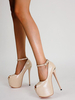 Sandales à talons pour femmes plates-formes abricot en cuir PU bout ouvert talon haut bride à la cheville ciel chaussures de soirée à talons hauts