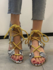 Sandales à talons pour femmes Python talon aiguille sangle réglable bout ouvert en cuir PU talons à lacets