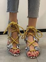 Sandales à talons pour femmes Python talon aiguille sangle réglable bout ouvert en cuir PU talons à lacets