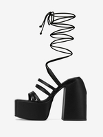 Sandales à talons pour femmes Sandales à bout carré en cuir PU