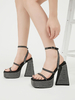 Sandales À Talons Pour Femmes Sandales À Bout Carré Talon Bottier Cuir PU