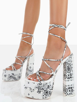 Sandales à talons pour femmes Sandales à bout carré Talon bottier Cuir PU