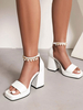 Sandales à talons pour femmes Sandales à bout carré Talon bottier Cuir PU