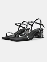 Sandales à talons pour femmes Sandales à bout carré Talon épais Tige en micro suède