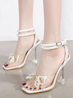 Sandales à talons pour femmes Sandales à bout ouvert Talon aiguille Cuir PU