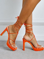 Sandales à talons pour femmes Sandales à bout ouvert Talon bottier Cuir PU