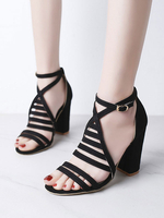 Sandales à talons pour femmes Sandales à bout ouvert Talon épais Terry