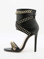 Sandales à talons pour femmes Sandales à talon aiguille en cuir PU Noir Talons hauts