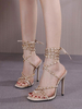Sandales à talons pour femmes talon aiguille abricot bout ouvert en cuir PU Sexy talons à lacets