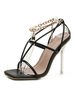 Sandales à talons pour femmes; talon aiguille; bout carré; cuir PU; talons noirs à bride à la cheville