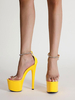 Sandales à talons pour femmes talon aiguille bout ouvert en cuir PU talons à bride à la cheville jaune