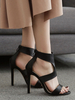 Sandales à talons pour femmes Talon aiguille Bout ouvert Sandales noires taille plus