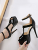 Sandales à talons pour femmes talon aiguille en cuir PU noir talons sexy à bride à la cheville