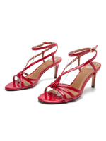 Sandales à talons pour femmes talon aiguille en cuir PU talons rouges à bride à la cheville